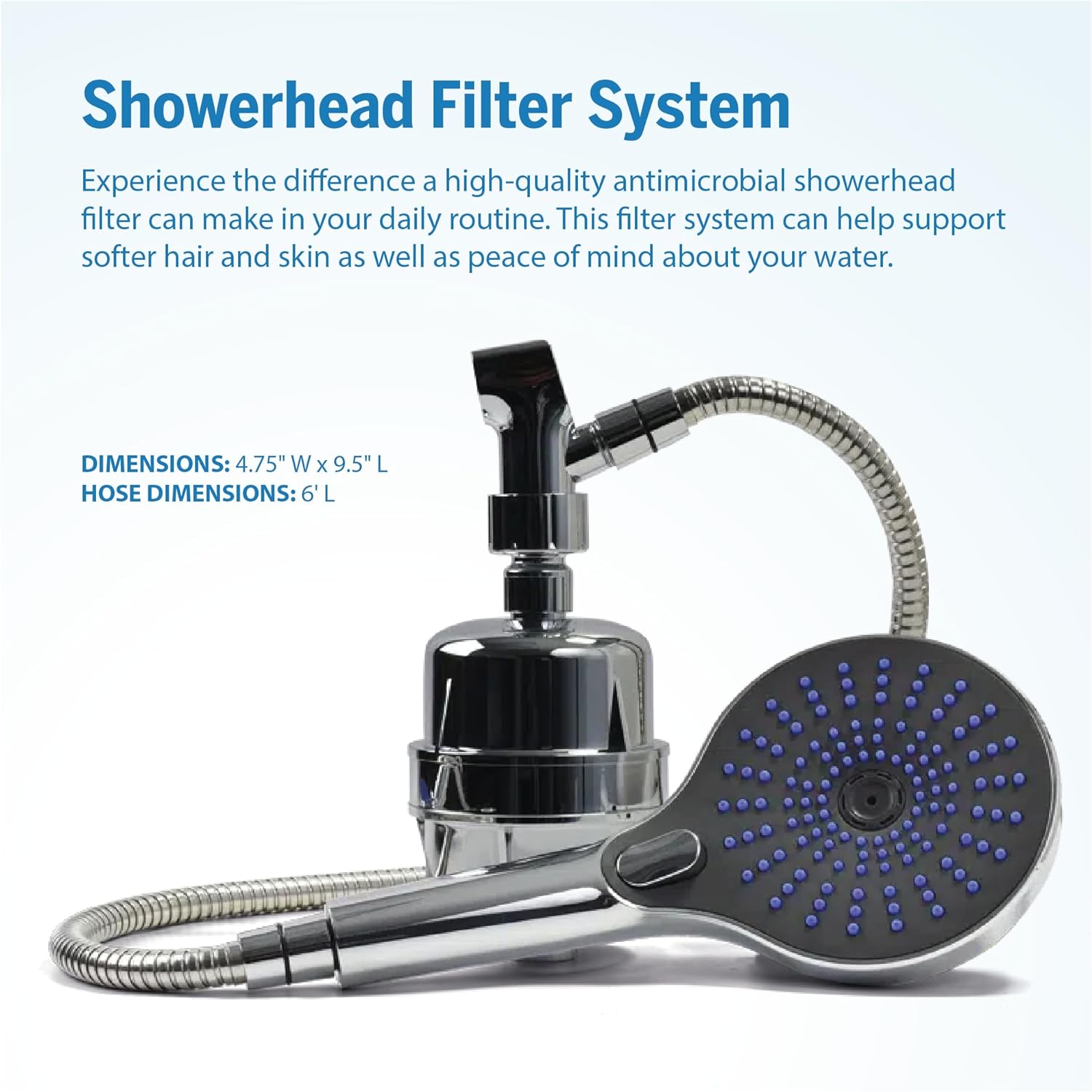 ProOne ProMax Handheld Showerhead Filter, Bathroom Showerhead Filter with Swivel Base, 6-Foot Hose, and 3 Spray Settings, Chrome