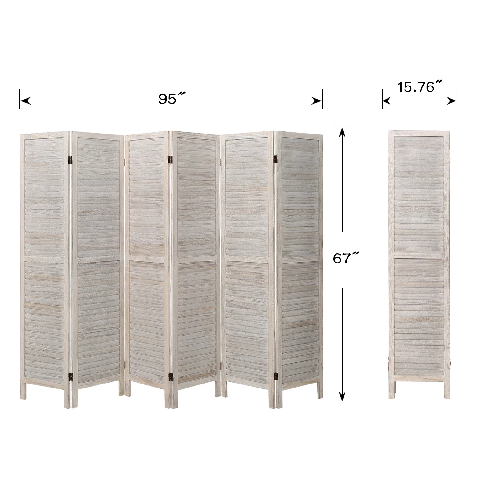 Fionafurn 6 Panel Louver-Design Wood Room Divider Folding Screen 5.6 Ft Tall (white)