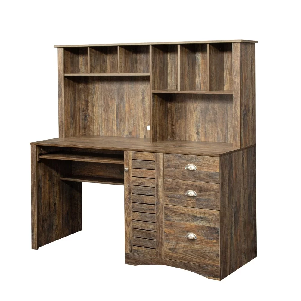 Home Office Computer Desk with Hutch Dark Brown