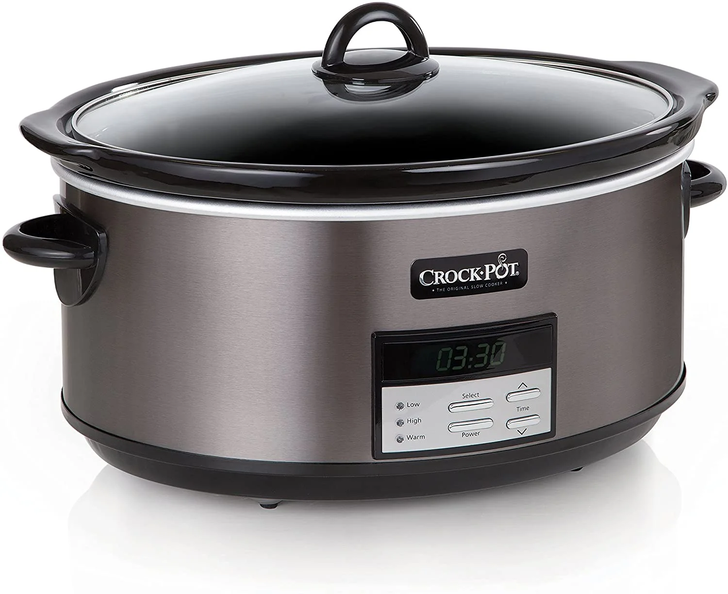 Crock Pot Slow Cooker|8 Quart Programmable Slow Cooker with Digital Countdown Timer, Black Stainless Steel - SCCPVFC800-DS