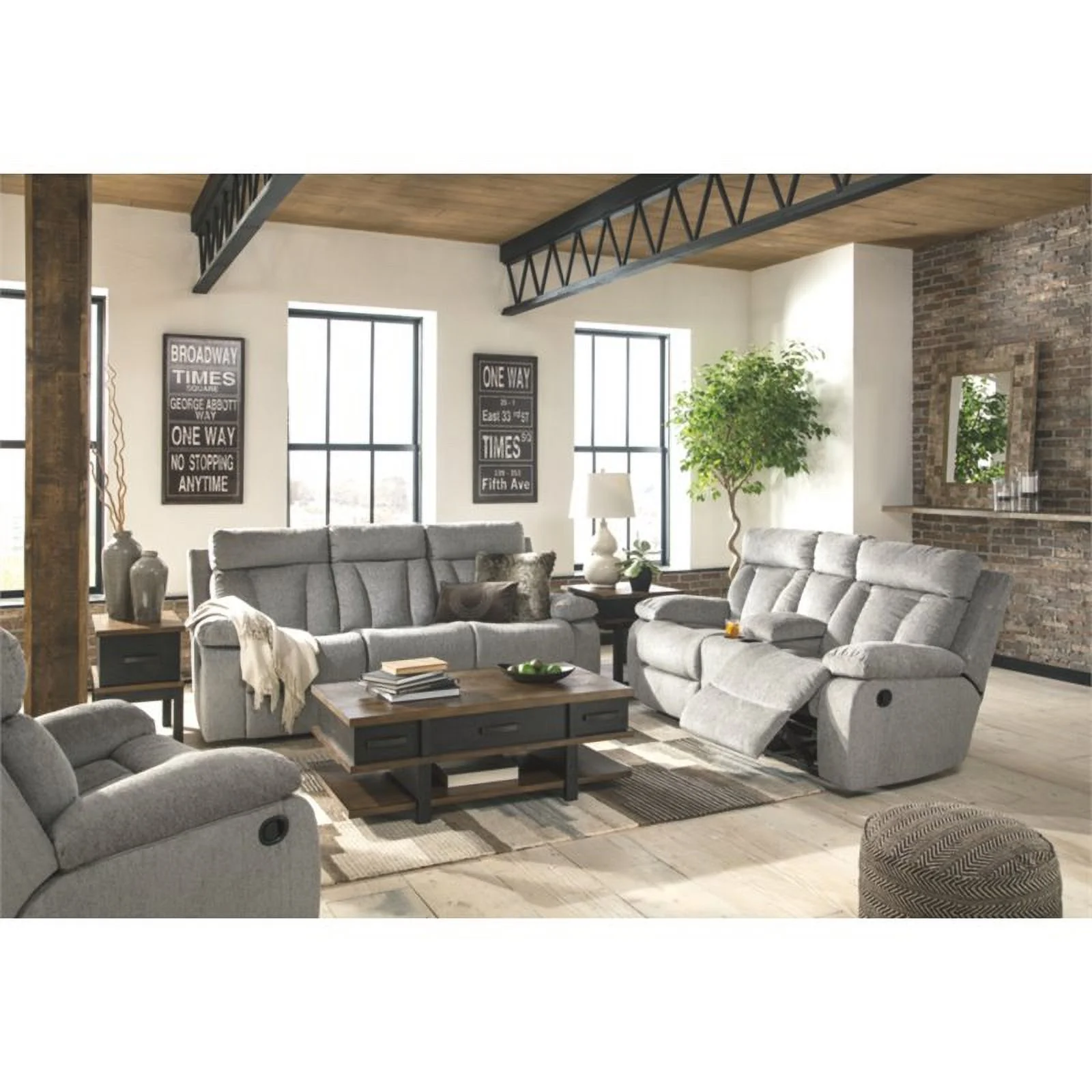 Bowery Hill Contemporary Reclining Loveseat with Console in Fog