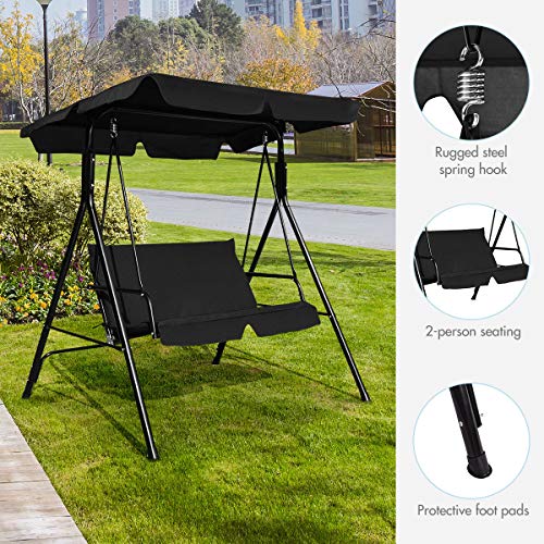 Tangkula 3 Person Porch Swing, Patio with Removable Cushion & Powder-Coated Steel Frame, Outdoor Swing with Canopy for Porch, Backyard, Garden