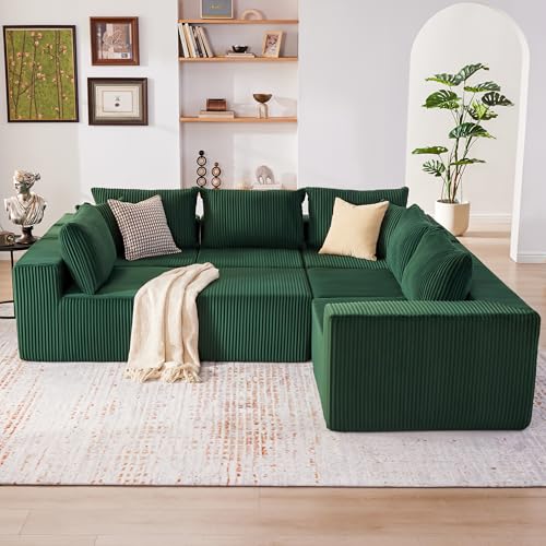 107.4" Cloud Couch Sectional, Modular Sofa with Deep Seat, Plush Corduroy L Shaped Boneless Couch, Convertible Sectional Couches for Living Room