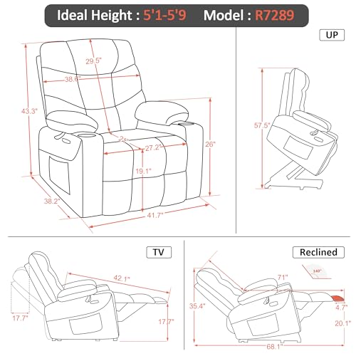 MCombo Power Lift Recliner Chair with Extended Footrest for Elderly People, Fabric 7287 (Navy Blue, Medium)