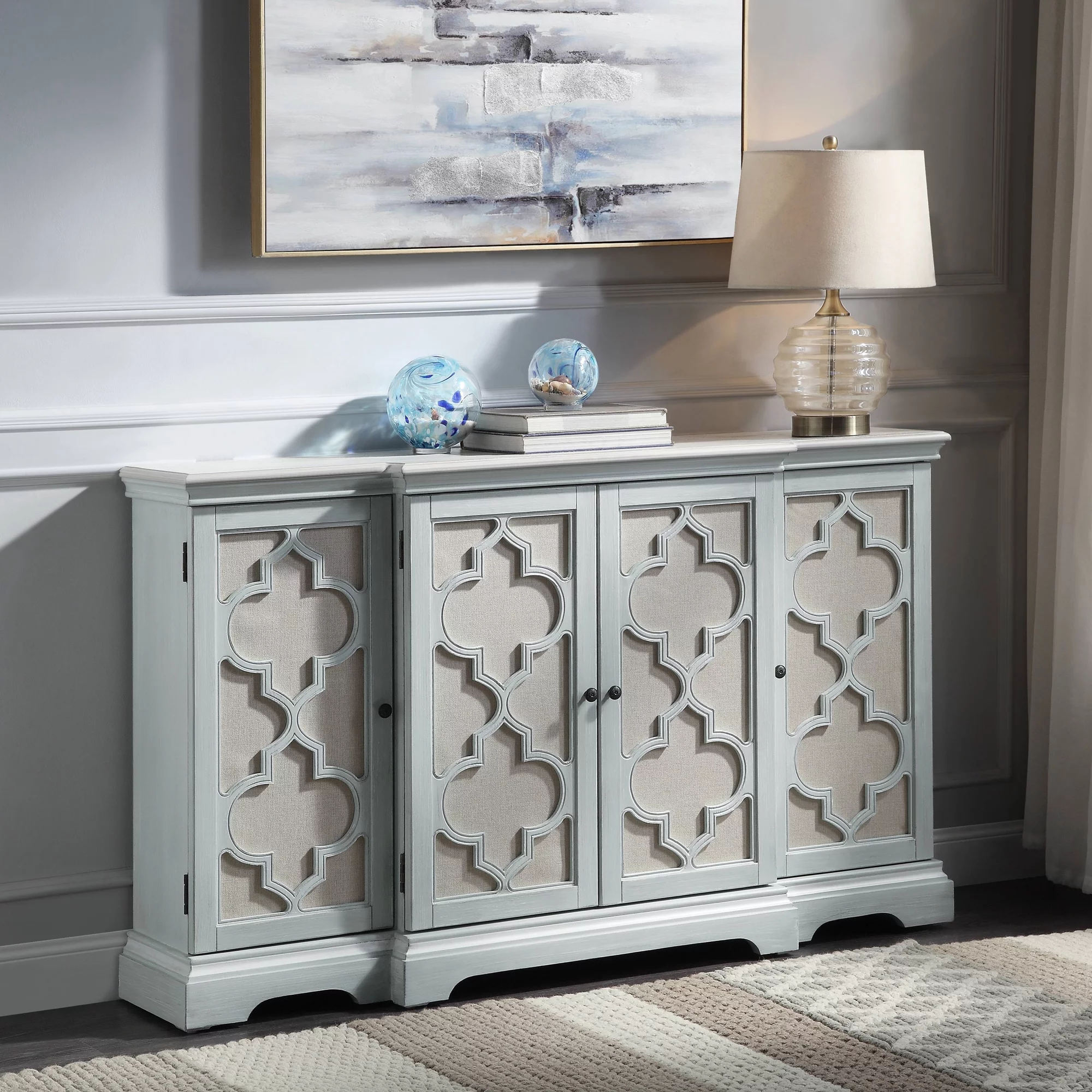 ACME Adelle Console Table with Door in Light Teal