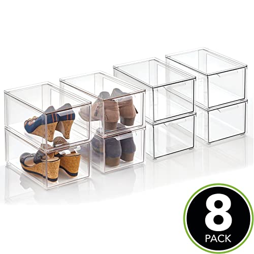 mDesign Plastic Stackable Closet Storage Organizer Bins with Pull Out Drawer for Cabinet, Desk, Shelf, Cupboard, or Dresser Organization