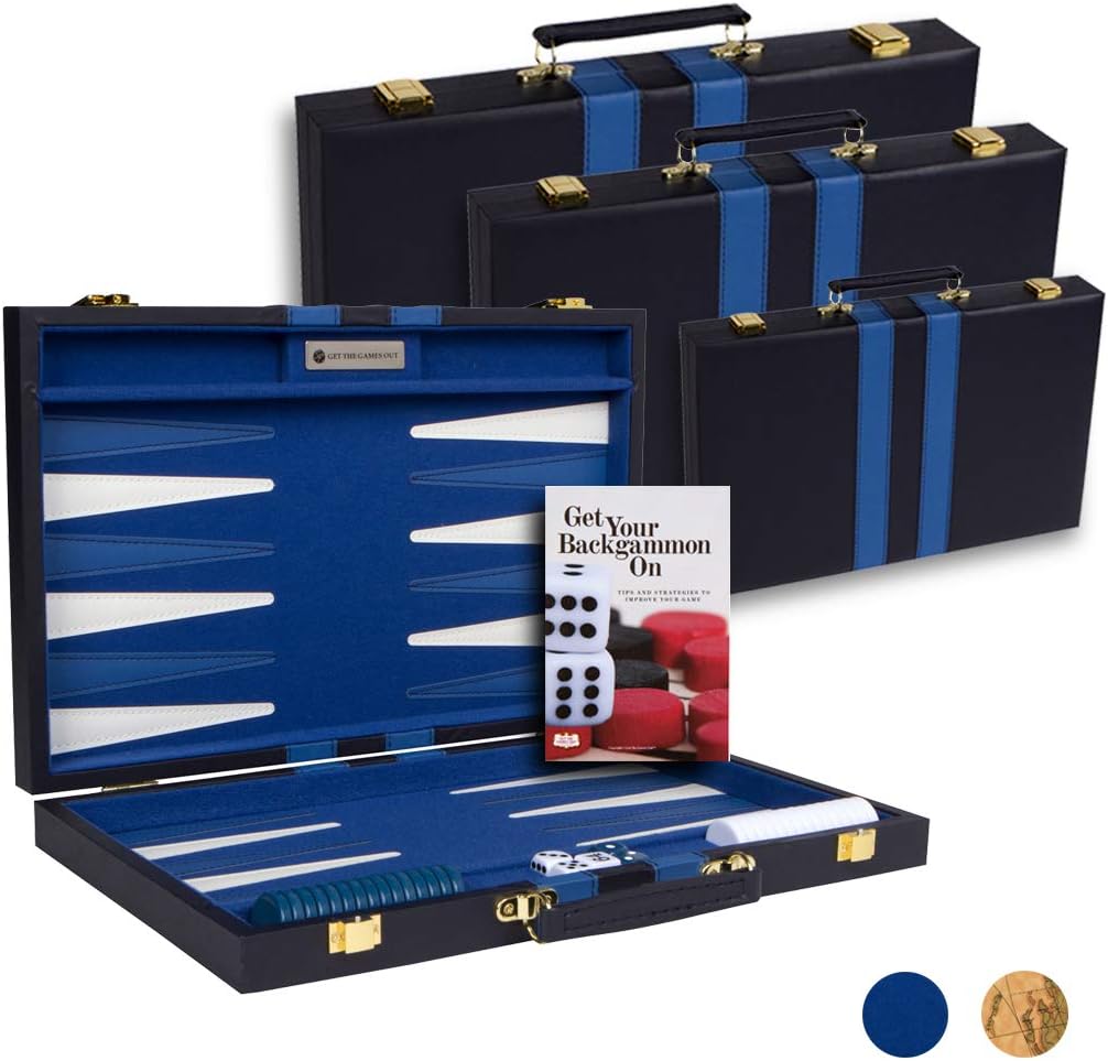 Get The Games Out Top Backgammon Set - Small Travel Size Classic Board Game Case - Best Strategy & Tip Guide (Map, Small)
