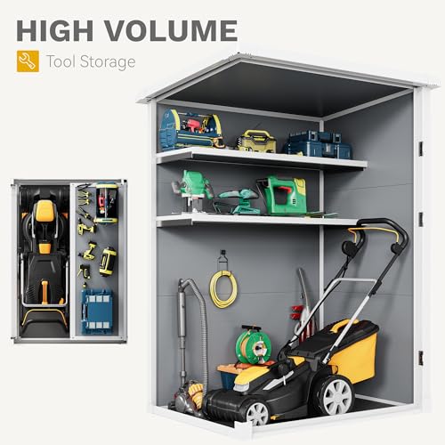 DWVO 60 Cuft Outdoor Tall Storage Shed with 2 Shelves, Weatherproof Vertical Tool Shed with Floor & Lockable Doors