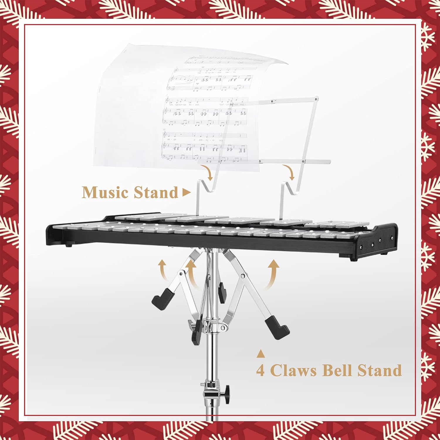 Eastar Advanced 32 Note Glockenspiel Xylophone Bell Kit Percussion Kit for Adult with 8 Inch Drum Practice Pad, Stand, Glockenspiel Stick