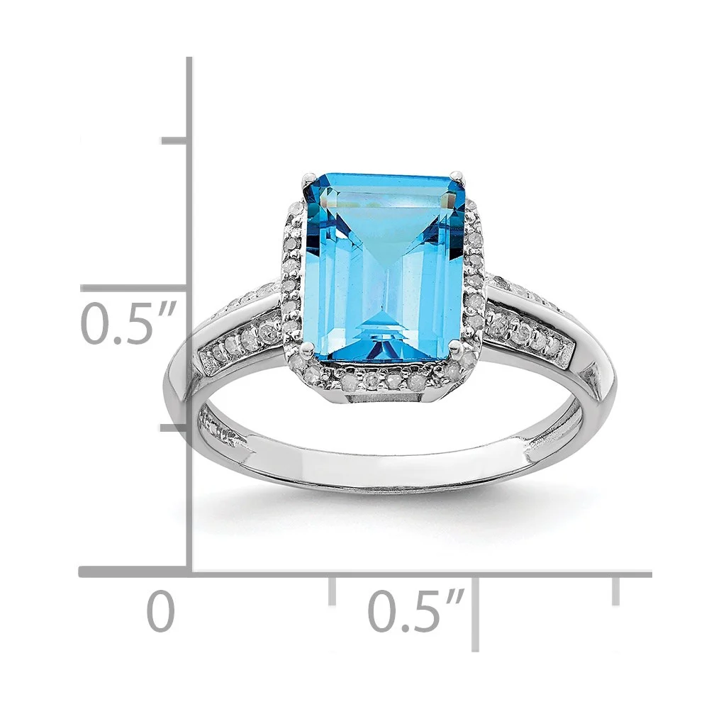 Sterling Silver Blue Topaz & Diamond Ring. Carat Wt- 0.15ct. Gem Wt- 3ct