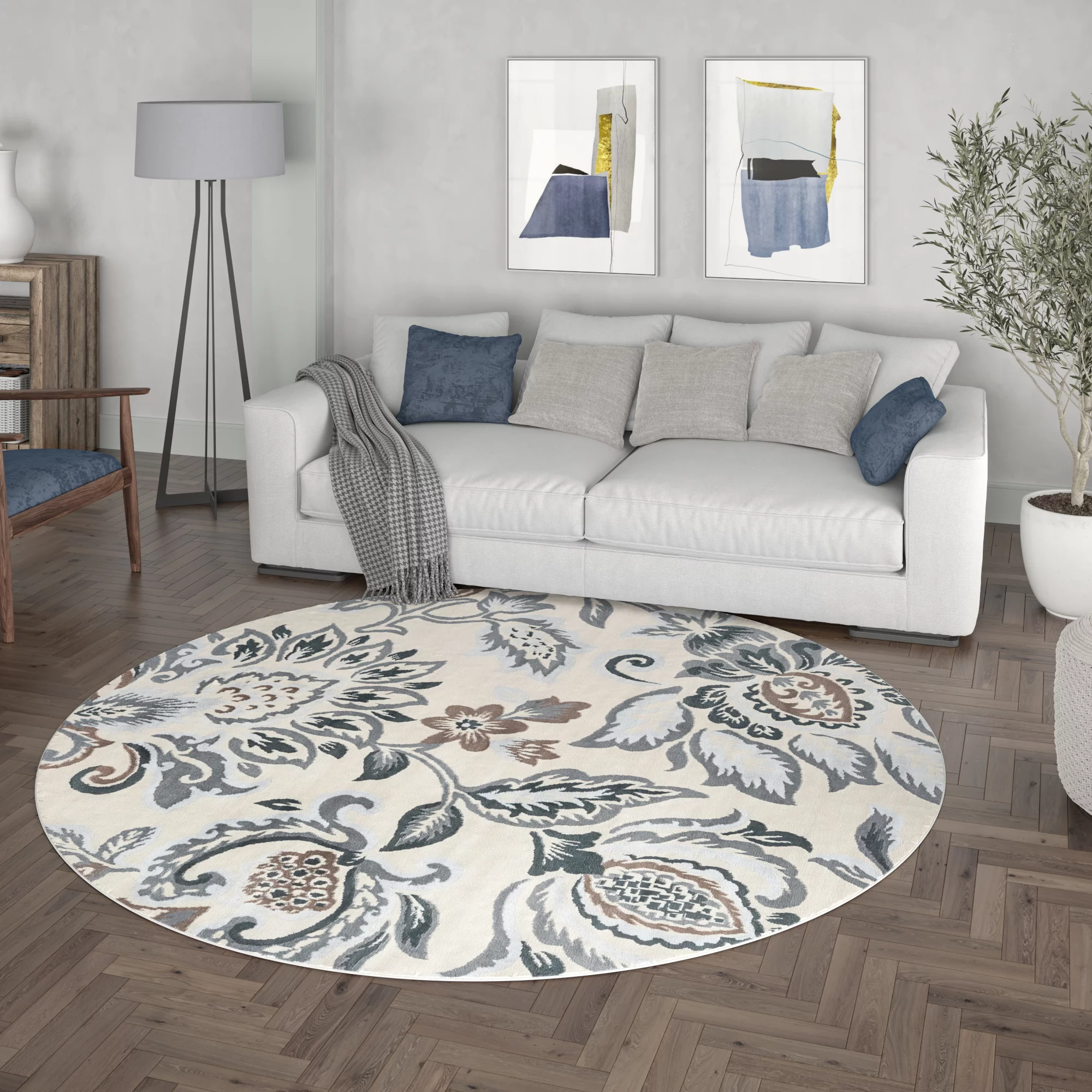 6ft Round Traditional Cream Round Area Rugs for Living Room | Bedroom Rug | Dining Room Rug | Indoor Entry or Entryway Rug | Kitchen Rug | Alfombras