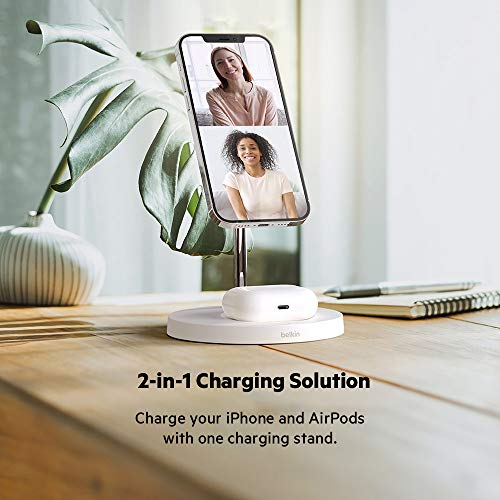Belkin 2-in-1 MagSafe Wireless Charging Dock 15W Fast Charge iPhone Charger Compatible with iPhone 16, 15, 14, and 13 Series, AirPods
