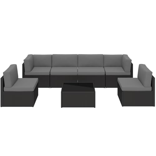 U-MAX 7 Piece Outdoor Patio Furniture Set, PE Rattan Outdoor Wicker Sectional Furniture Chair Set with Cushions and Tea Table