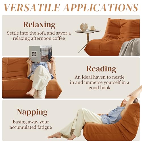 Bean Bag Chair for Adults - Suede & Microfiber Fireside Floor Chair, Comfortable Corner Lounge Sofa for Living Room, Bedroom, Office (3-Seater, Beige)