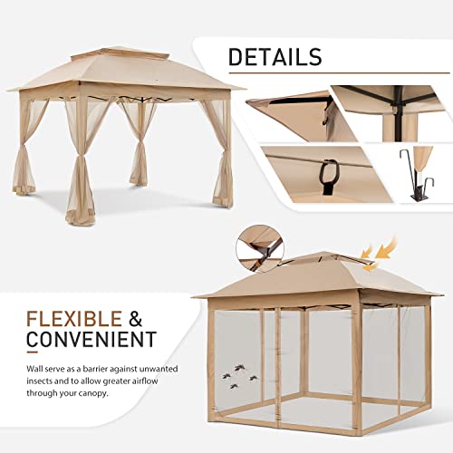 COOS BAY 11x11 Pop Up Instant Gazebo Tent with Mosquito Netting Outdoor Canopy Shelter with 121 Square Feet of Shade (Beige)
