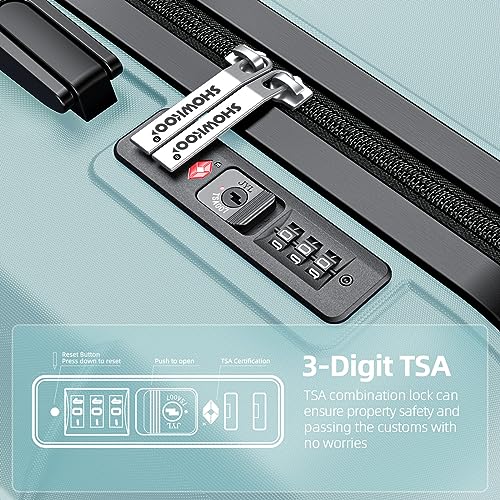 SHOWKOO Luggage Sets Expandable PC+ABS Durable Suitcase Double Wheels TSA Lock Black
