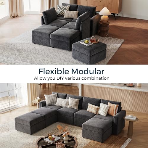 LINSY HOME Modular Sectional Sofa, Convertible U Shaped Sofa Couch with Storage, Memory Foam, Modular Sectionals with Ottomans