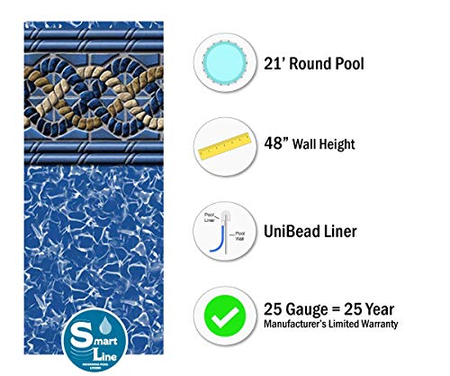 Smartline Stone Harbor 21-Foot Round Pool Liner | UniBead Style | 48-Inch Wall Height | 25 Gauge Virgin Vinyl Material | Heavy-Duty Liners | Designed