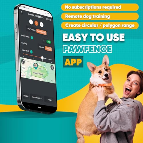 GPS Electric Dog Fence with Free App, Wireless Fence System with Training Collar, Portable Fence for Outdoor Use