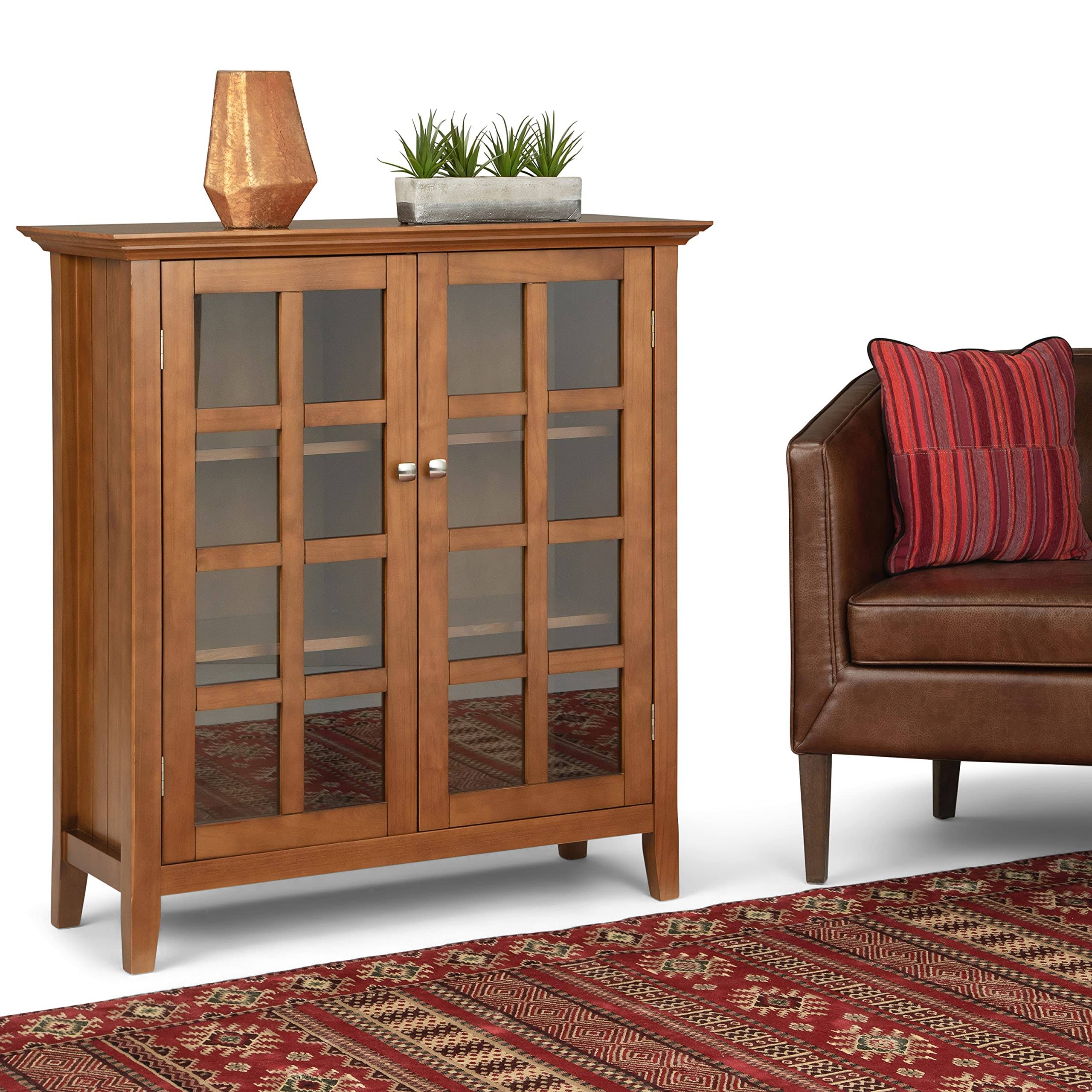 Simpli Home Acadian Solid Wood Medium Storage Cabinet in Light Golden Brown