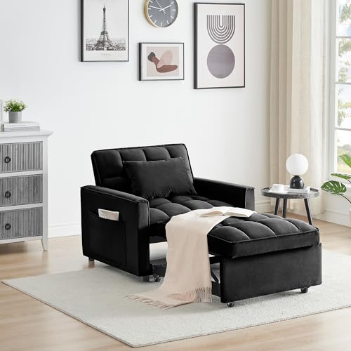 Convertible Chair Bed Sleeper 3 in 1 with Adjustable Back for Adults,Velvet Pull Out Folding Recliner Chair Bed