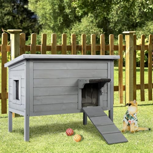 Ivy&Lane Outdoor-Cat-House | Insulated-Feral-Cat-Shelter | Weatherproof | for Winter | Foam & Wood | Large | for Multiple Cats | Fold-up Stair |