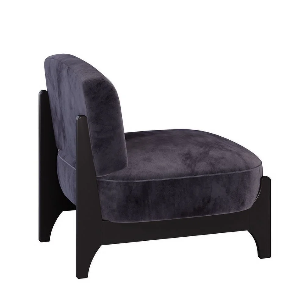 1 Piece Upholstered Velvet Fabric Mid Century Modern Accent Chair with Solid Wood Frame, Comfy Armless Chair for Living Room, Bedroom, Reading