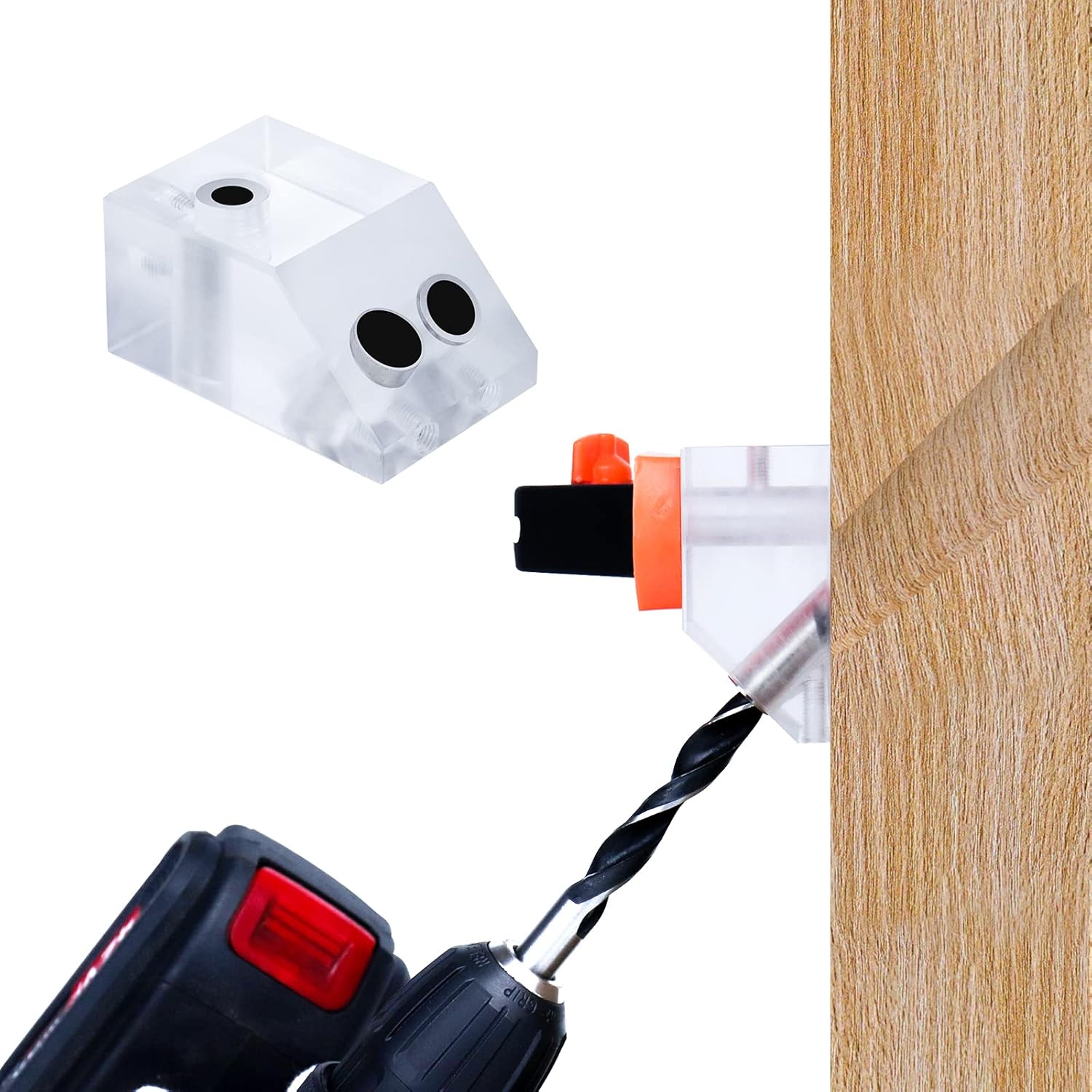 Muzata Drill Guide for Cable Railing Lag Screw Kit Wood Post, Portable Multi-Angle Visible Jig, Fit 30 45 90 Degree Deck Stair Angled Installation