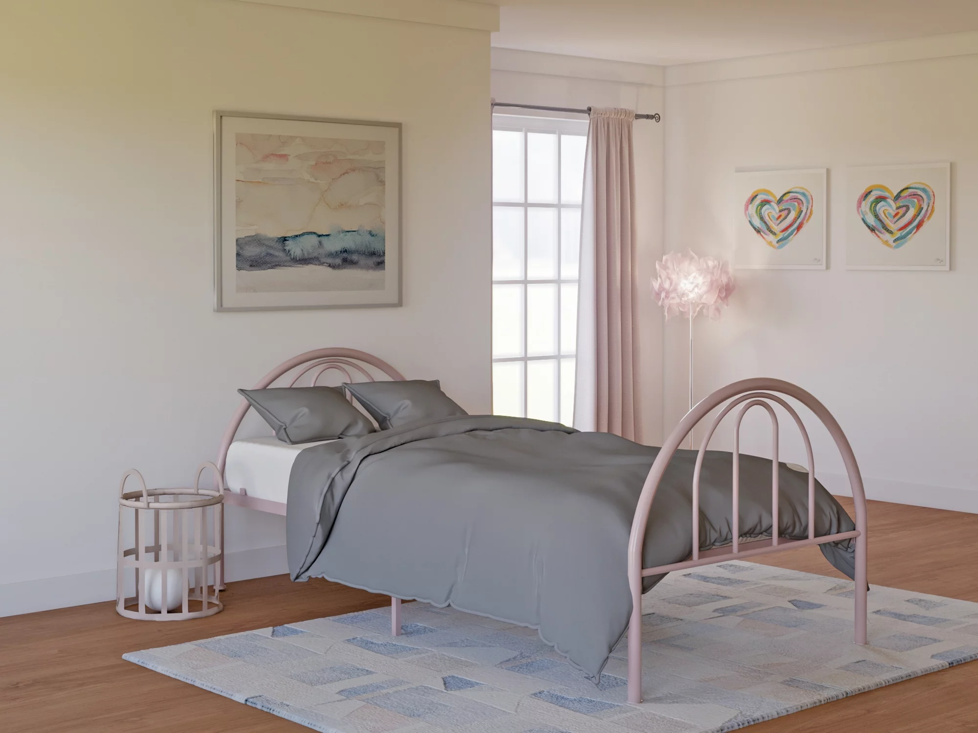 BK Furniture Brooklyn Classic Metal Bed, Twin, Pink