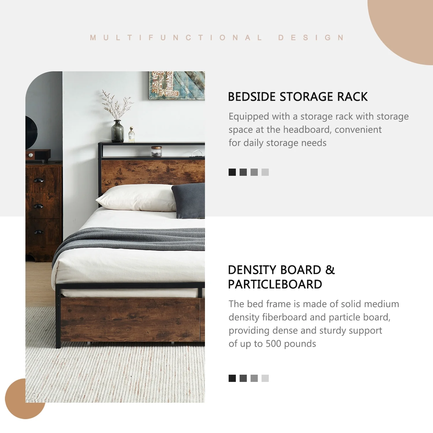 Tzicr QUEEN Size Bed Frame with Storage,Metal Platform Bed Frame with 2 Tier Storage Headboard and Electrical Outlet,USB Port Charging Station