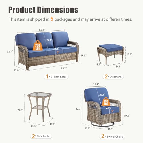 7 Pieces Outdoor Furniture Set with Swivel Chairs