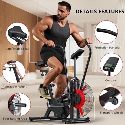 Air Bike, Wenoker Exercise Bike Air Resistance Stationary Bike for Home, Indoor Bike with Dual Action Handlebars, APP Connection Customizable Monitor