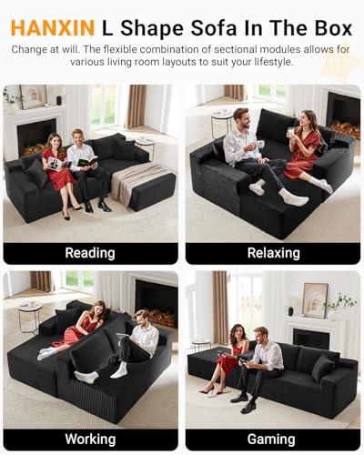 105 Inch Cloud Sectional Couch,Modern Modular Sectional Sofa with Deep Seat,Corduroy Boneless Couches with L-Shape Chaise for Living Room Bedroom