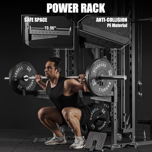 Mikolo Smith Machine, Multi-Function Power Cage with Dual Pulley System, Vertical Leg Press Attachment