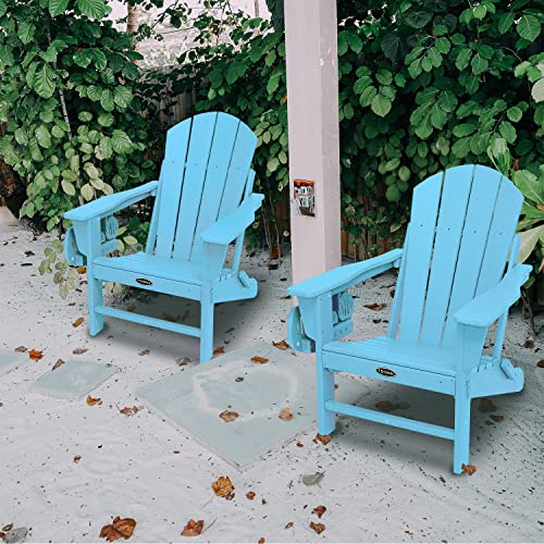 FOOWIN HDPE Folding Adirondack Chair Set of 4, All-Weather Resistant Adirondack Chair w/4 in 1 Cup Holder Trays, Adirondack Chairs for Outdoor, Patio