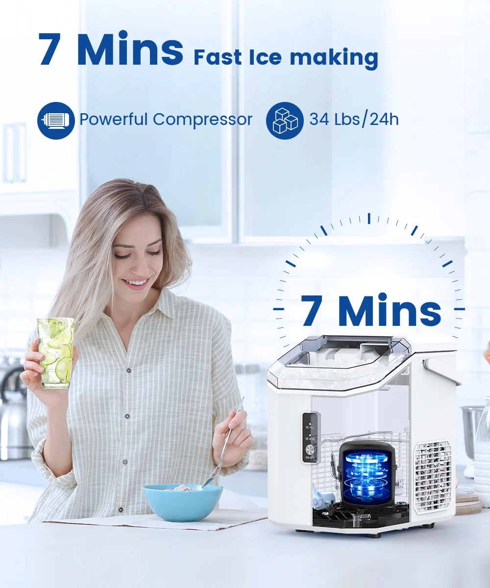 COWSAR 33lbs Countertop Nugget Ice Maker, Potable with Scoop,聽Soft Nugget Ice Ready in 10mins, Red