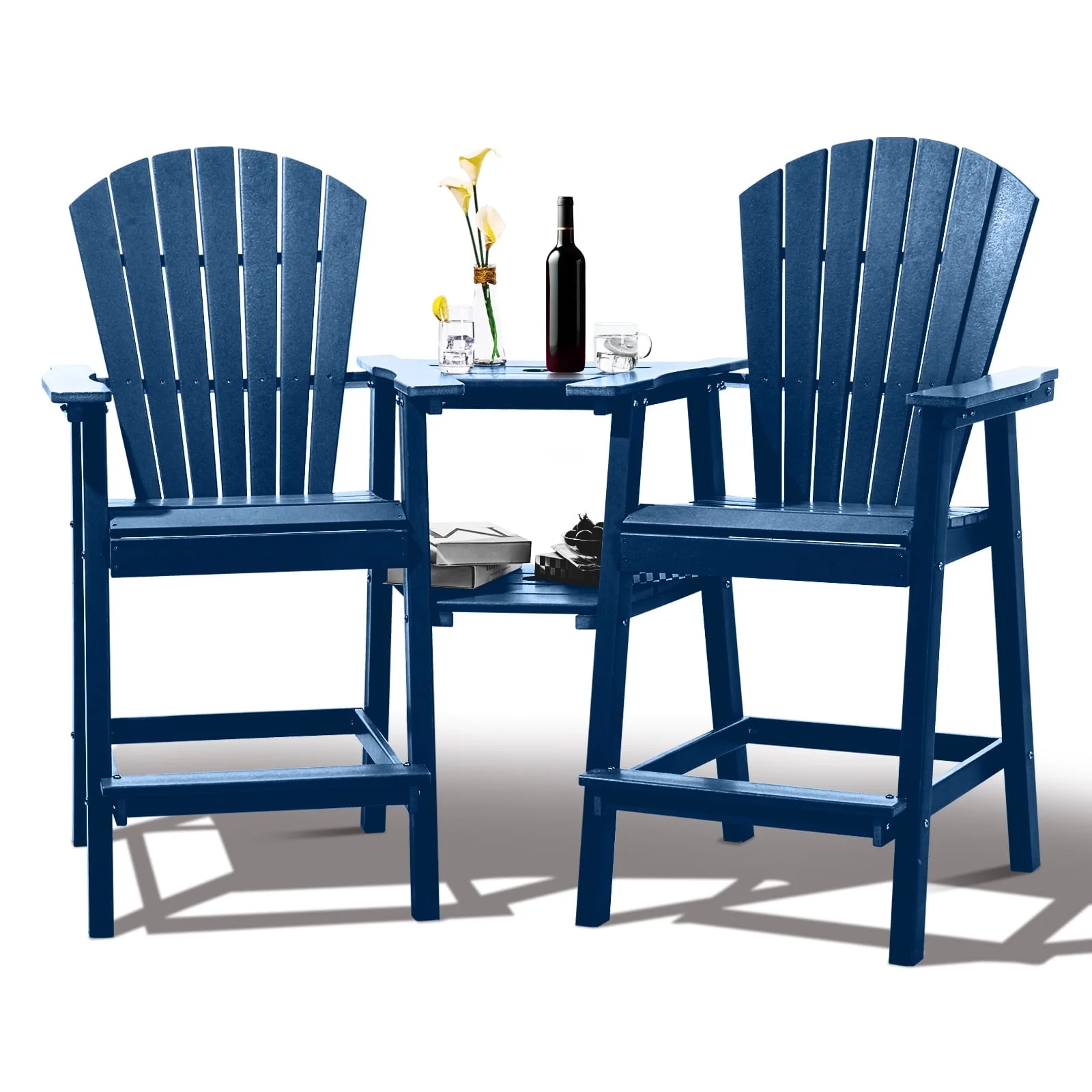 Tall Adirondack Chairs Set of 2 .Outdoor Adirondack Barstools with Double Connecting Tray Patio Stools Weather Resistant for Outdoor Deck Lawn Pool