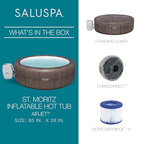 Bestway SaluSpa St Moritz Large Round AirJet 7 Person Inflatable Hot Tub Portable Outdoor Spa with 180 Soothing AirJets and Cover, Brown