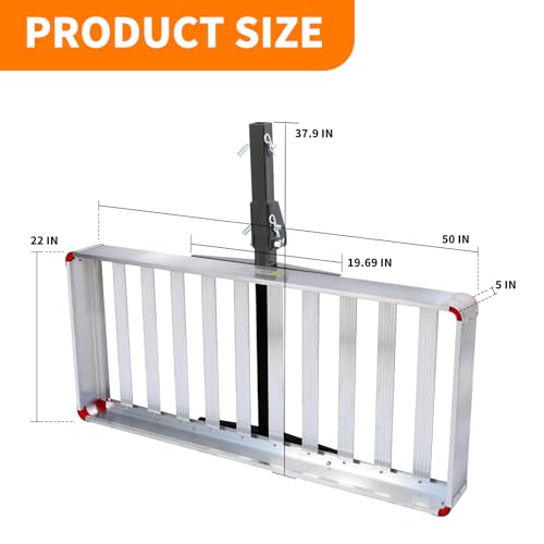 MaxxHaul 50149 500-lb Capacity 50 inch x 22 inch Hitch Mount Premium Folding Aluminum Cargo Carrier Rack Basket with High Side Rails and Reflector