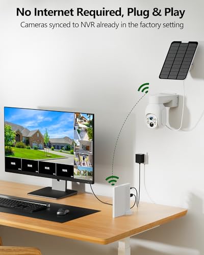 Camcamp Wireless Security Camera System, Solar Powered PTZ 4MP 6 Cam-kit Camera Security System, 500GB HDD NVR,Easy Installation, Color Night Vision