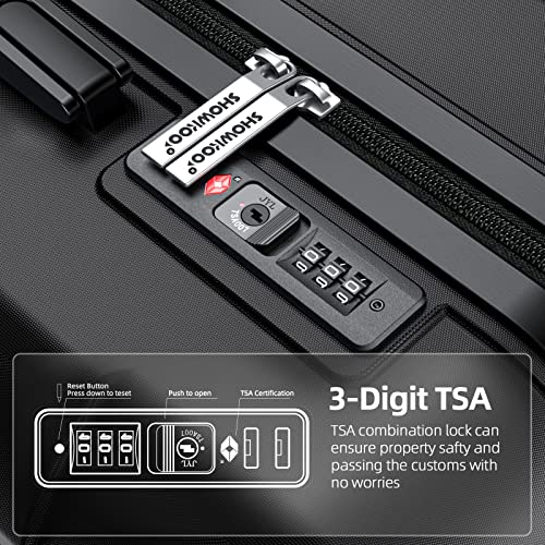 SHOWKOO Luggage Sets Expandable PC+ABS Durable Suitcase Double Wheels TSA Lock Black