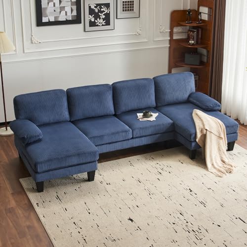 VINGLI 110" Sectional Couches for Living Room,U Shaped Couch with Double Chaise, 4-Seat Sofa Set with Chenille Fabric for Home Furniture,Forest Green