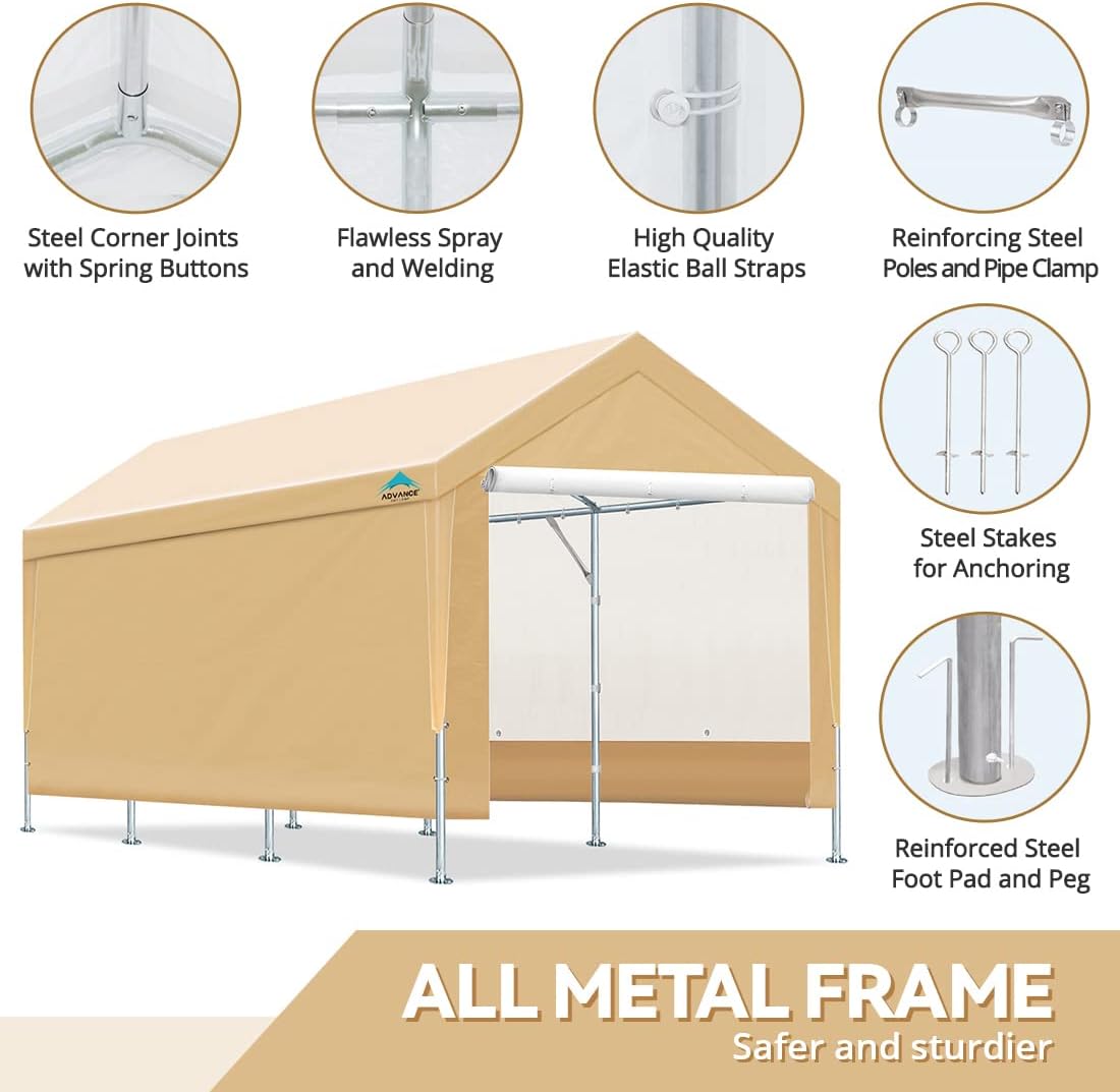 ADVANCE OUTDOOR Adjustable 10x20 ft Heavy Duty Carport Car Canopy Garage Shelter Boat Party Tent, Adjustable Heights from 9.5ft to 11.0ft