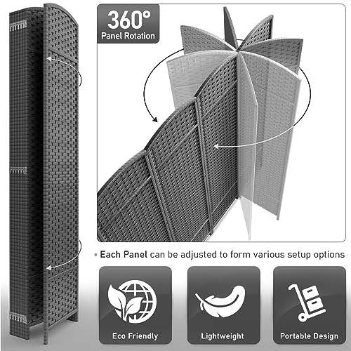 Sorbus 8-Panel Black Room Divider with Double Hinged Panels, 6 ft Tall Folding Privacy Screen