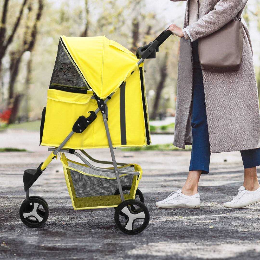 MoNiBloom Foldable Pet Stroller with Weather Cover, 3 Wheels Pet Small Dogs and Cats with Storage Basket and Cup Holder - Pet Supplies online store