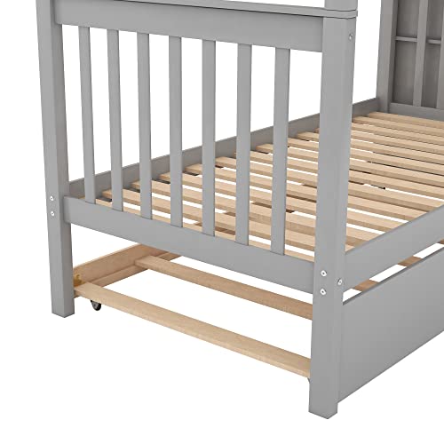 Harper & Bright Designs Bunk Beds Twin Over Full Size, Bunk Bed with Trundle,Storage Shelf and Stairway