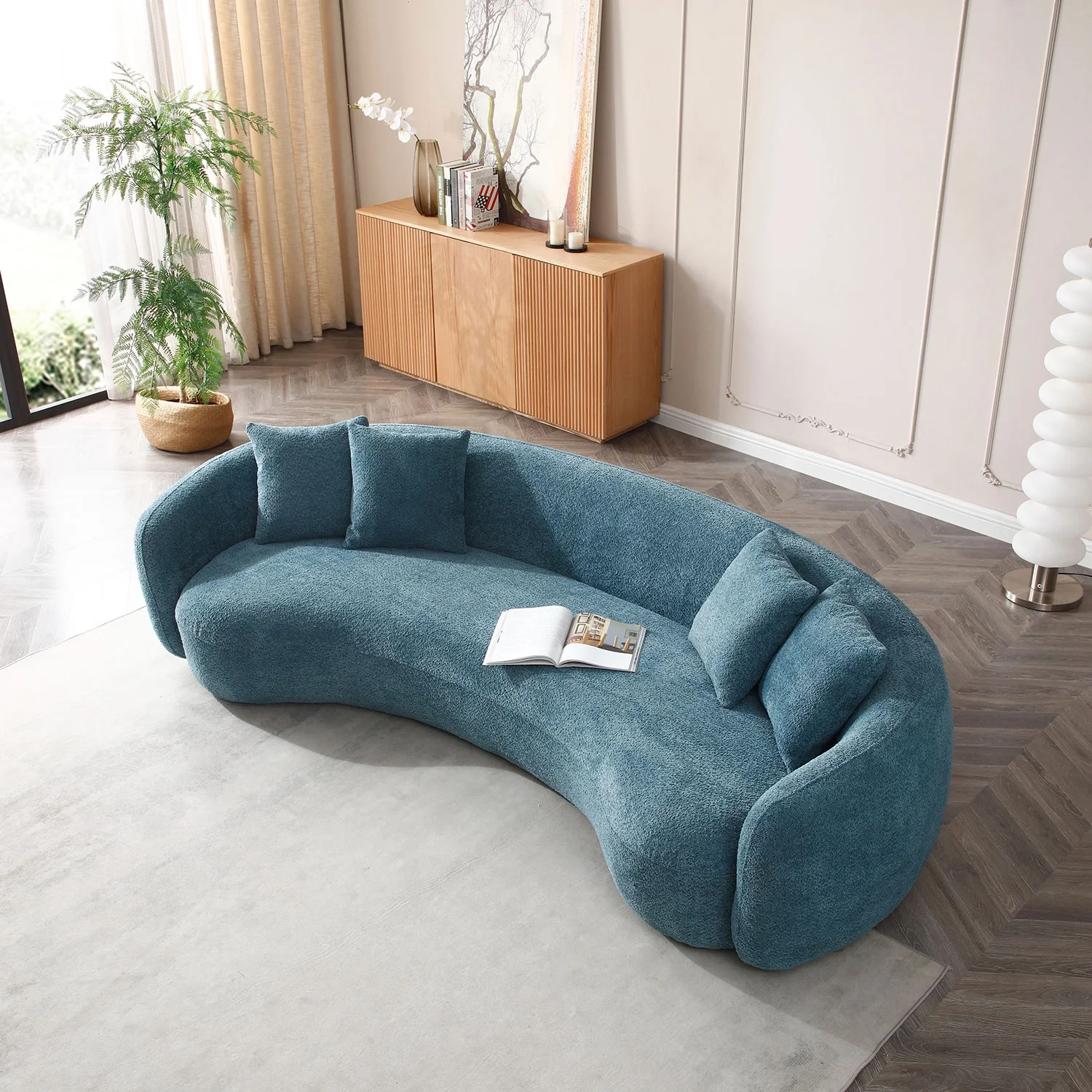 kevinplus 101'' Boucle Curved Sofa Couch for Living Room