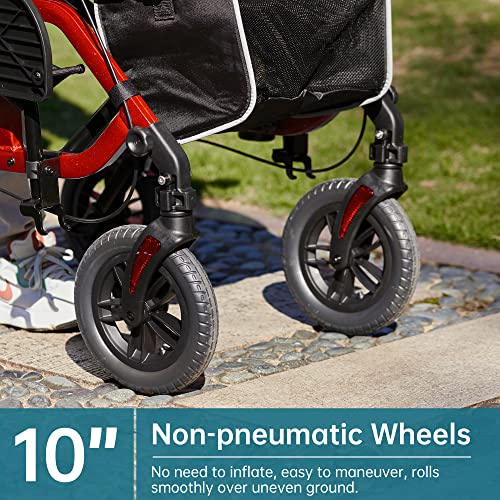 ELENKER All-Terrain 2 in 1 Rollator Walker & Transport Chair, Folding Wheelchair with 10” Non-Pneumatic Wheels for Seniors