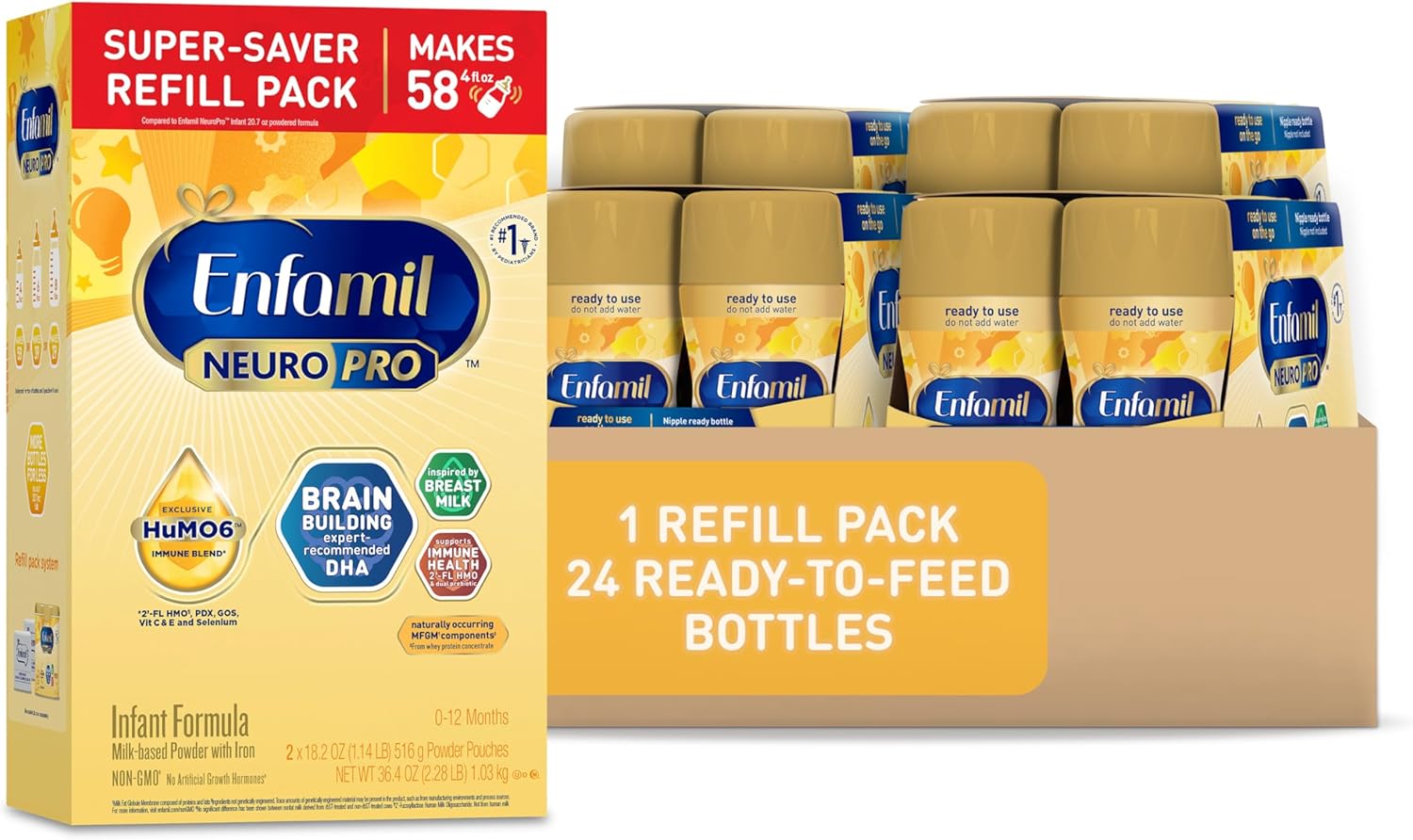Enfamil NeuroPro Baby Formula, Triple Prebiotic Immune Blend with 2'FL HMO & Omega-3 DHA, Inspired by Breast Milk, Non-GMO, Refill Box