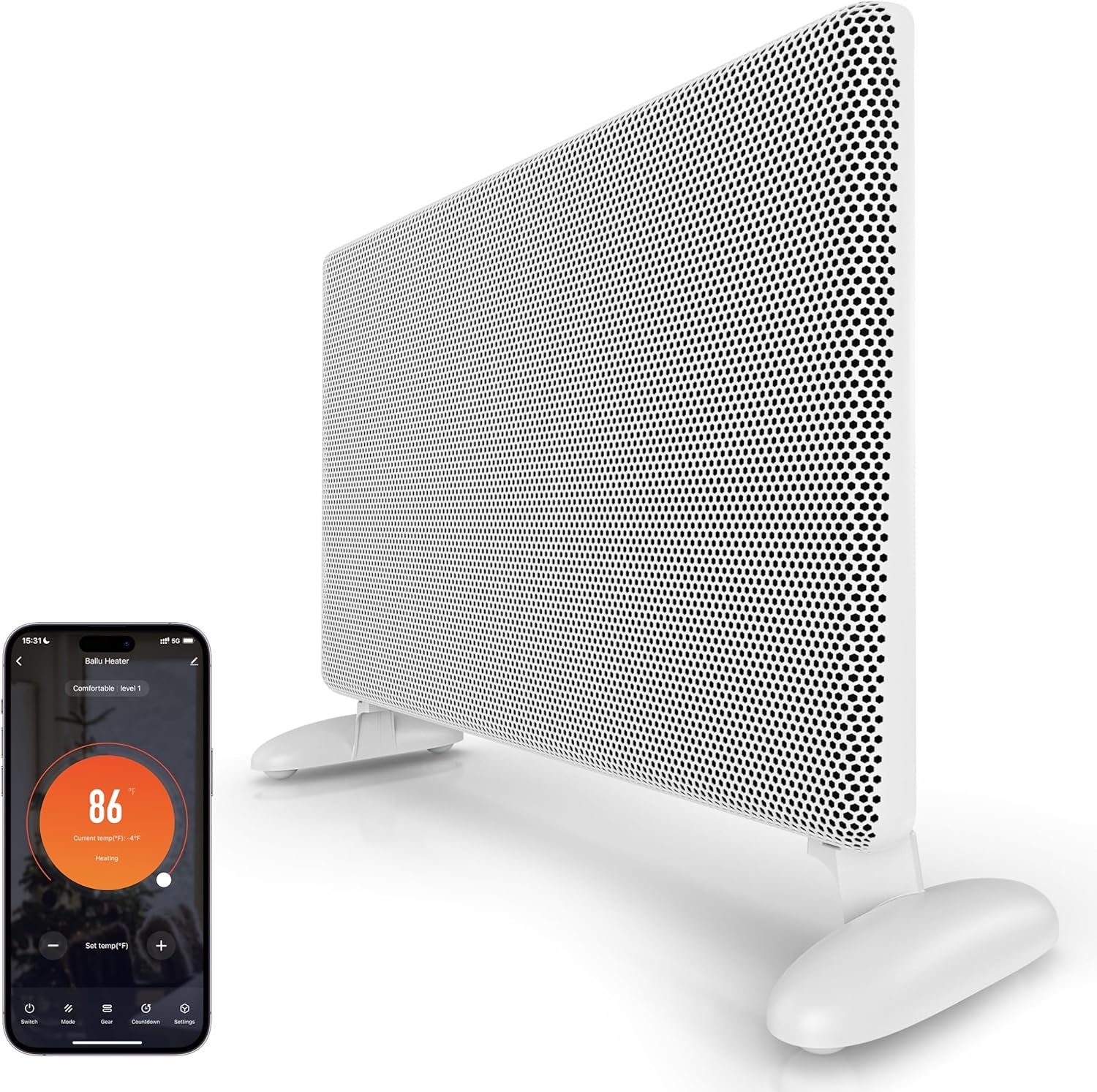 Ballu Mica Infrared Space Heaters for Indoor Use,Wifi APP Control Heater with Ditial Thermostat,24h Timer,Eco mode,Portable Standing,Wall mount